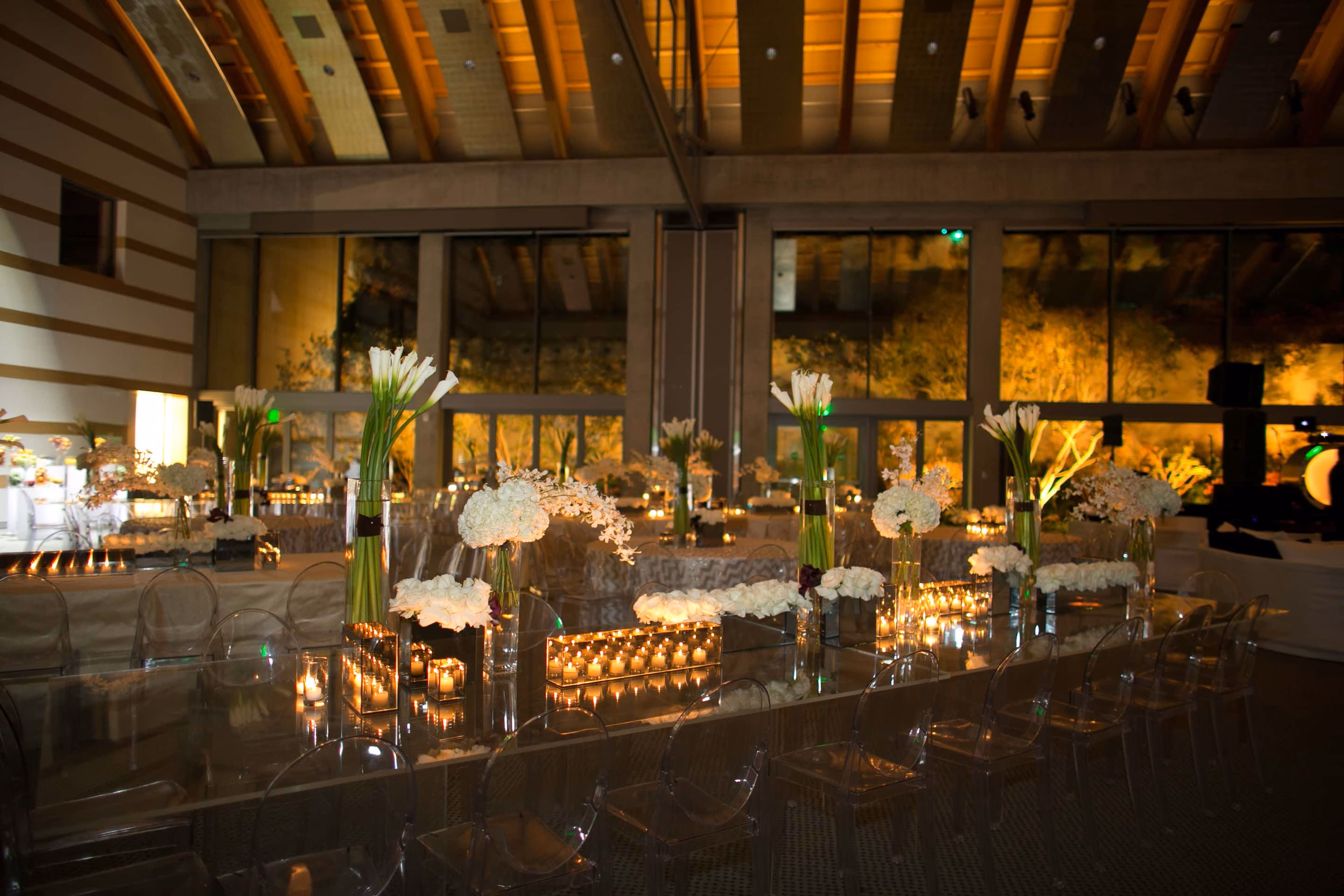 Long floral dinner table — luxury event Los Angeles