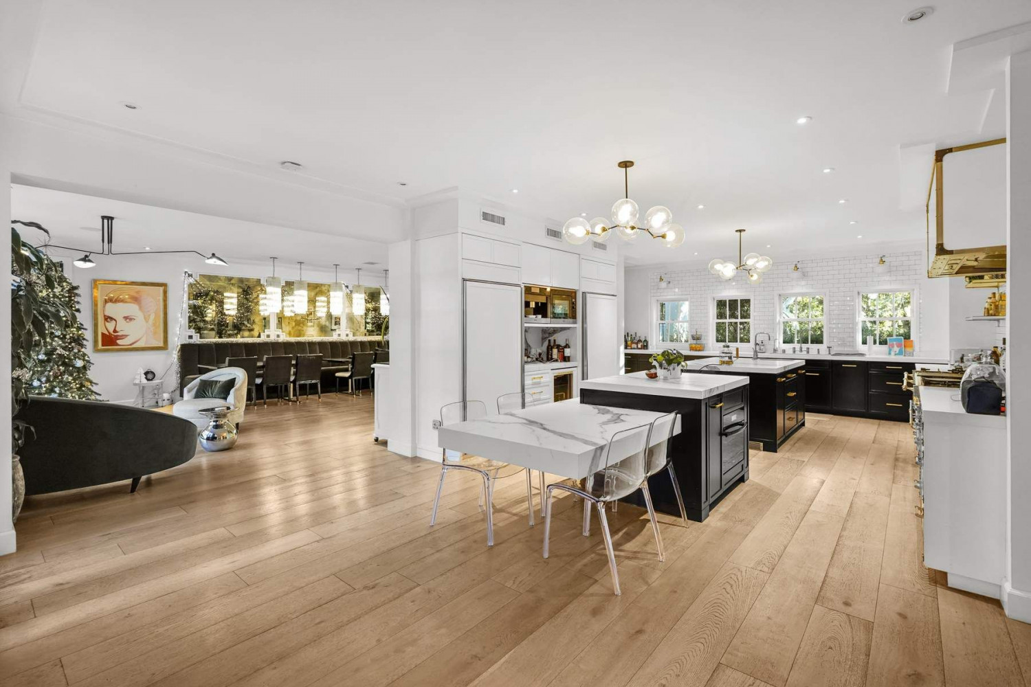 Gourmet kitchen with high-end finishes inside a luxury Malibu estate.