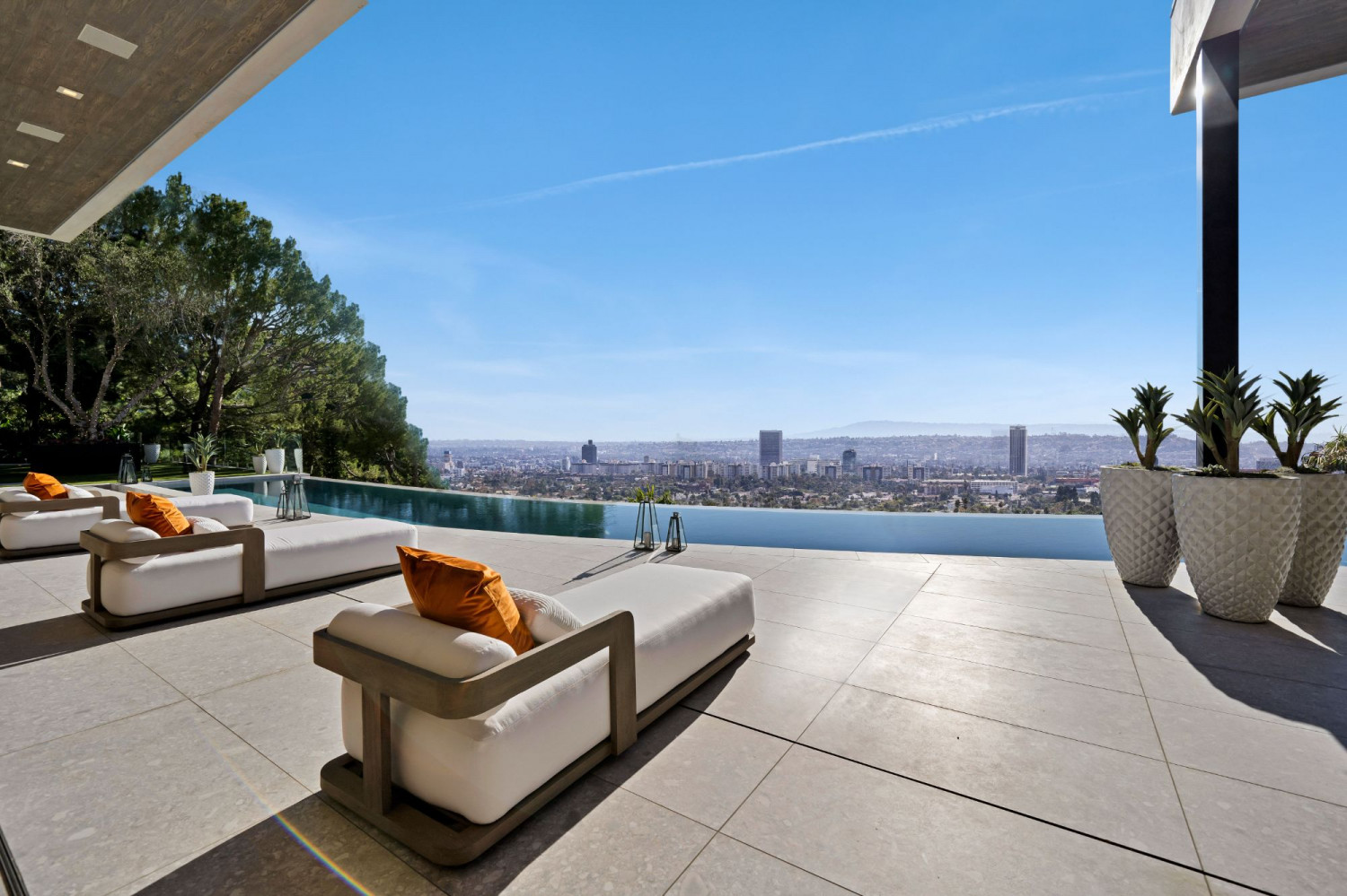 Luxury outdoor lounge overlooking the Los Angeles skyline
