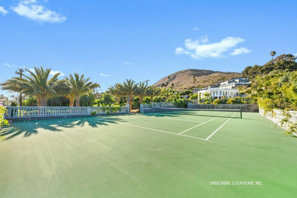 Championship tennis court at a luxury Malibu ocean view estate