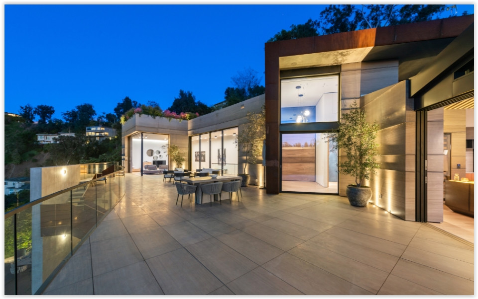 Contemporary terrace and glass architecture at D804-BH Beverly Hills estate