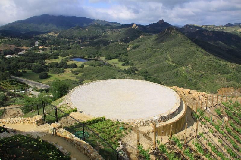 Circular landing pad overlooking dramatic Malibu mountain and canyon views